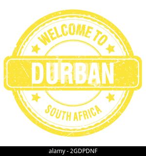 WELCOME TO DURBAN - SOUTH AFRICA, words written on yellow grungy stamp Stock Photo