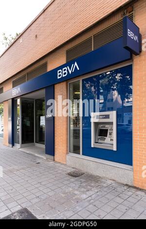 Valencia, Spain - August 1, 2021: Bank branch of BBVA, one of the largest banks in Spain Stock Photo