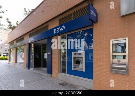 Valencia, Spain - August 1, 2021: Bank branch of BBVA, one of the largest banks in Spain Stock Photo