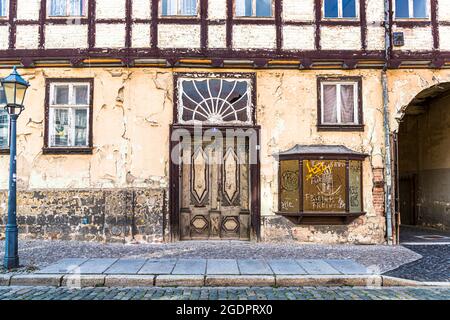 Facade of half-timbered house with doors, cellar door, Rathausgäßchen,  Michelstadt, Hesse, Odenwald, Germany, Europe Stock Photo - Alamy