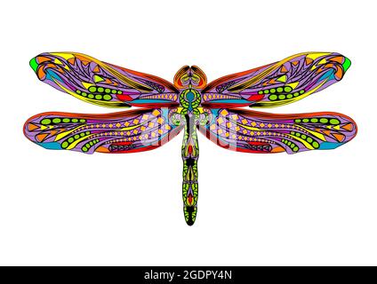 dragonfly ethnic illustration isolated on white background Stock Vector