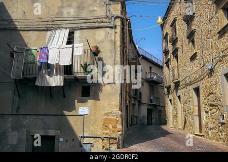 architecture and life mountain Old Town in Sicily narrow street and houses in Capizzi, Messina Stock Photo