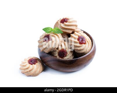 Qurabiya  cookie shortbread with jam isolated on white Stock Photo