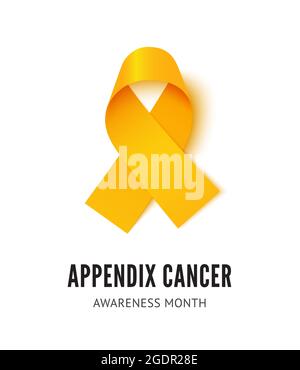 Appendix cancer awareness ribbon. Orange realistic vector ribbon isolated on white background Stock Vector