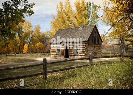 The Maltese Cross Cabin, which was used by Theodore Roosevelt for his ranching operations in North Dakota, USA, now Theodore Roosevelt National Park. Stock Photo