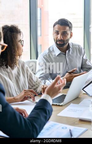 Diverse business executive team having discussion at boardroom meeting. Stock Photo