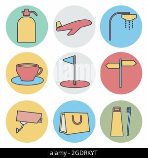 Vector Graphic of - Hotel and Restaurant Set Icon Part 1 - Color Mate Style - simple illustration. Editable stroke. Design template vector.outline sty Stock Vector