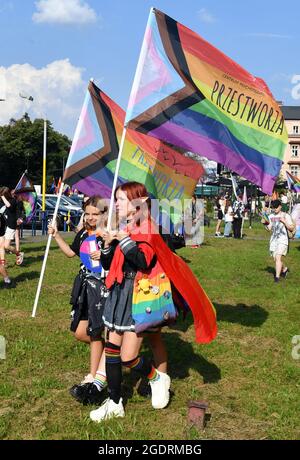 Krakow, Poland. 14th Aug, 2021. Participants with rainbow flags during Krakow Equality March, attended by over 5,000 people. Credit: SOPA Images Limited/Alamy Live News Stock Photo