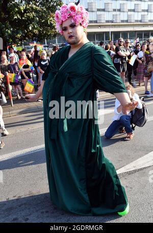 Krakow, Poland. 14th Aug, 2021. A Drag Queen performing during Krakow Equality March, attended by over 5,000 people. Credit: SOPA Images Limited/Alamy Live News Stock Photo