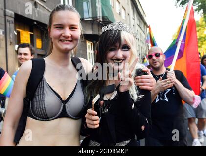 Krakow, Poland. 14th Aug, 2021. Participants pose for the camera during Krakow Equality March, attended by over 5,000 people. Credit: SOPA Images Limited/Alamy Live News Stock Photo