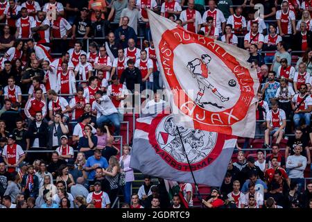AMSTERDAM, NETHERLANDS - AUGUST 14: supporters of Ajax during the Dutch Eredivisie match between Ajax and N.E.C. at the Johan Cruijff ArenA on August 14, 2021 in Amsterdam, Netherlands (Photo by Herman Dingler/Orange Pictures) Stock Photo