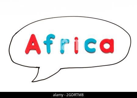 Alphabet letter with word africa in black line hand drawing as bubble speech on white board background Stock Photo