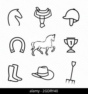 Set of vector horse equipment icons on white background. Easy editable layered vector illustration. Stock Vector