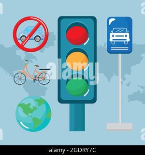 five car free day icons Stock Vector