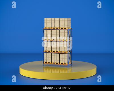 3d rendering warehouse rack with cardboard boxes isolated on white ...