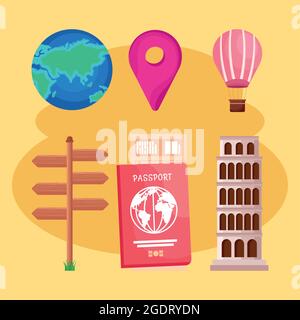 six tourism day icons Stock Vector