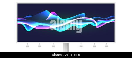 Billboard with abstract background. Smoke effect from blended lines. Many waving lines and glow effect. Vector illustration. Stock Vector