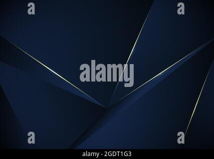 Abstract 3D blue low polygon pattern background with gold line and lighting luxury style. Vector illustration Stock Vector