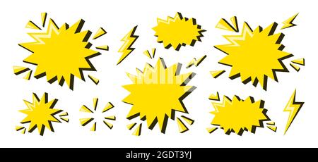 Comic star speech bubbles. Yellow comic style frames set. Vector illustration isolated in white background Stock Vector