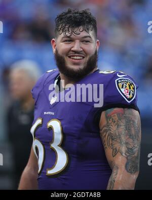 Baltimore Ravens G/C Trystan Colon (63) pictured during warm-ups prior to a  preseason game