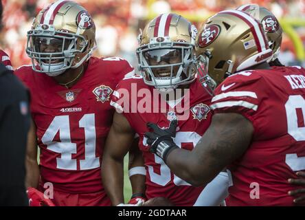 San Francisco 49ers cornerback Deommodore Lenoir (38) intercepts a