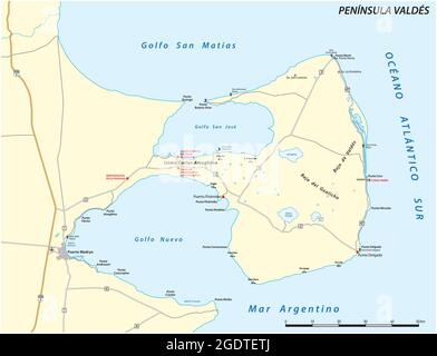 vector map of Peninsula Valdes, Chubut, Argentina Stock Vector