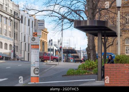 One of the 2019 upgraded and redesigned bus shelters (bus stops) in central Hobart, Tasmania, Australia Stock Photo