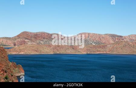 Lake Argyle was created by a dam built on the Ord River which was completed in 1972. It forms part of the Ord River Scheme Irrigation Sydtem. Western Stock Photo