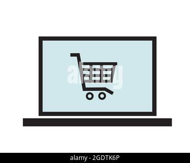 Vector shopping cart icon on laptop Stock Vector