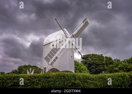 View of Jill Windmill, a corn windmill, on a cloudy day, West Sussex, England Stock Photo