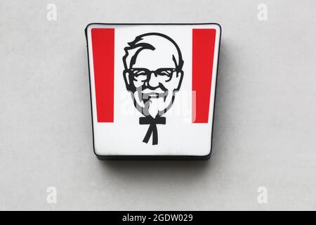 Horsens, Denmark - May 13, 2021: KFC is a fast food restaurant chain that specializes in fried chicken and is headquartered in Louisville, Kentucky Stock Photo