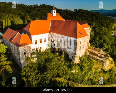 Borl Castle in Dolane Slovenia at Hill Top at Drava River Bank. Gestapo Prison During World War Two. Stock Photo