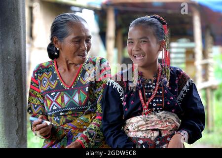 Grandmother and granddaughter of the Blaan tribe in their traditional ...