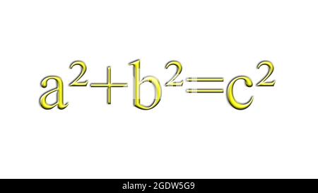 a2 plus b2 is equal to c2 yellow geometric theorem of pythagoras Stock Photo