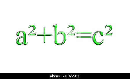 a2 plus b2 is equal to c2 green geometric theorem of pythagoras Stock Photo