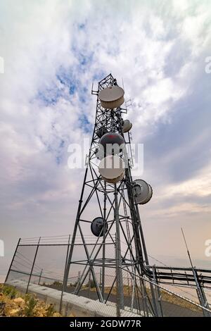 Telecommunication mast and TV antennas, Steptoe Butte, Washington State, USA Stock Photo