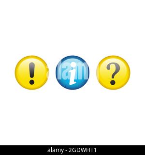 Info and help with exclamation mark button set. Question and information circle glossy icon set. Stock Vector