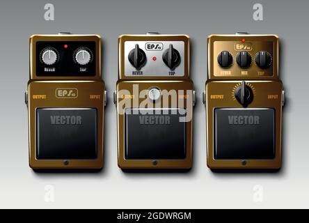Realistic guitar effects pedals. Vector. Stock Vector