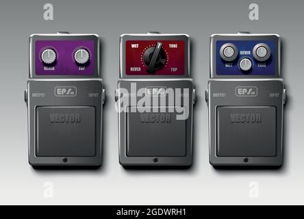 Realistic guitar effects pedals. Vector. Stock Vector