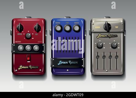 Realistic guitar effects pedals. Vector. Stock Vector