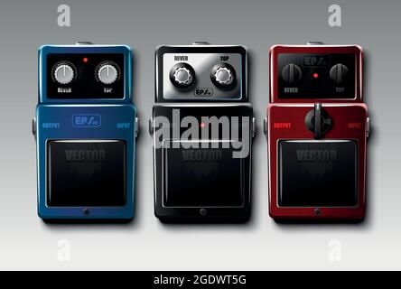 Realistic guitar effects pedals. Vector. Stock Vector