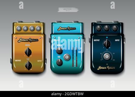 Realistic guitar effects pedals. Vector. Stock Vector
