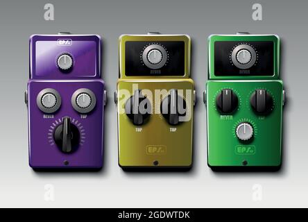 Realistic guitar effects pedals. Vector. Stock Vector