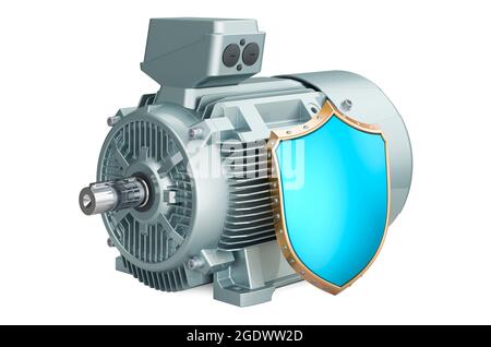 Electric motor with shield, 3D rendering isolated on white background Stock Photo