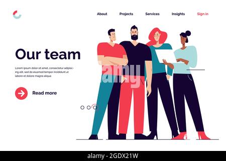 Business concept flat style outline vector illustration on the subject of teamwork, collaboration, coworking. Editable stroke Stock Vector
