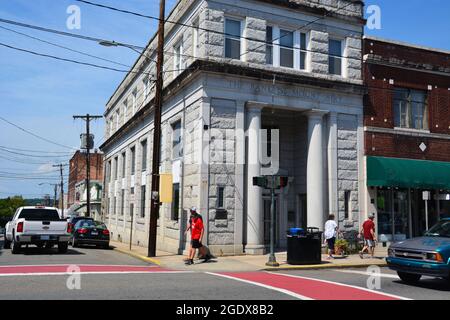 Main Street shopping district in Mount Airy North Carolina, the inspiration for Mayberry on the Andy Griffith Show. Stock Photo