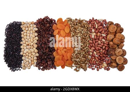 Traditional delicious Turkish dessert; Ashura (Asure). Ingredients Of Traditional Dessert Asure,Noah's Pudding Background. Stock Photo