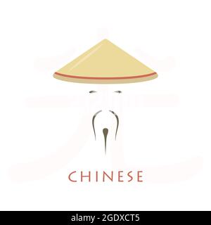 Man in chinese conical hat. Vector illustration. Stock Vector