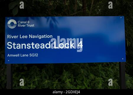 Stanstead Lock Sign River Lea  Stanstead Abbotts Stock Photo