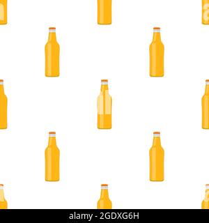 Illustration on theme seamless beer glass bottles with lid for brewery. Pattern beer consisting of many identical glass bottles on white background. G Stock Vector